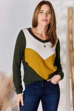 Hailey & Co Colorblock V-Neck Blouse - Full Size