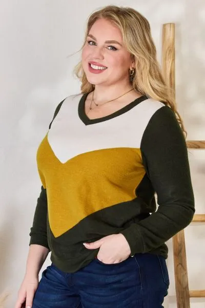 Hailey & Co Colorblock V-Neck Blouse - Full Size