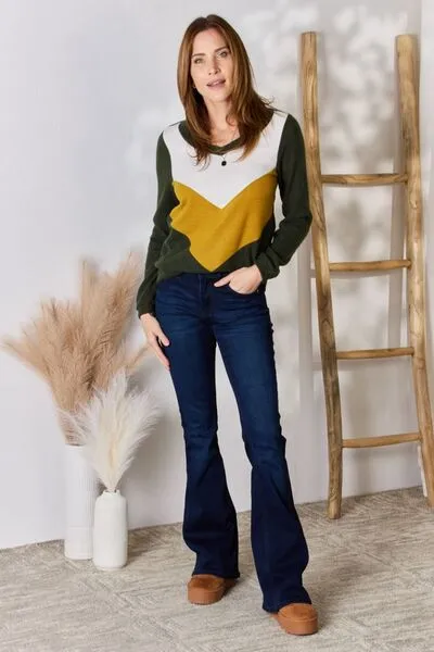 Hailey & Co Colorblock V-Neck Blouse - Full Size