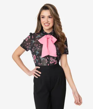 Hell Bunny Black & Pink Floral Madison Blouse