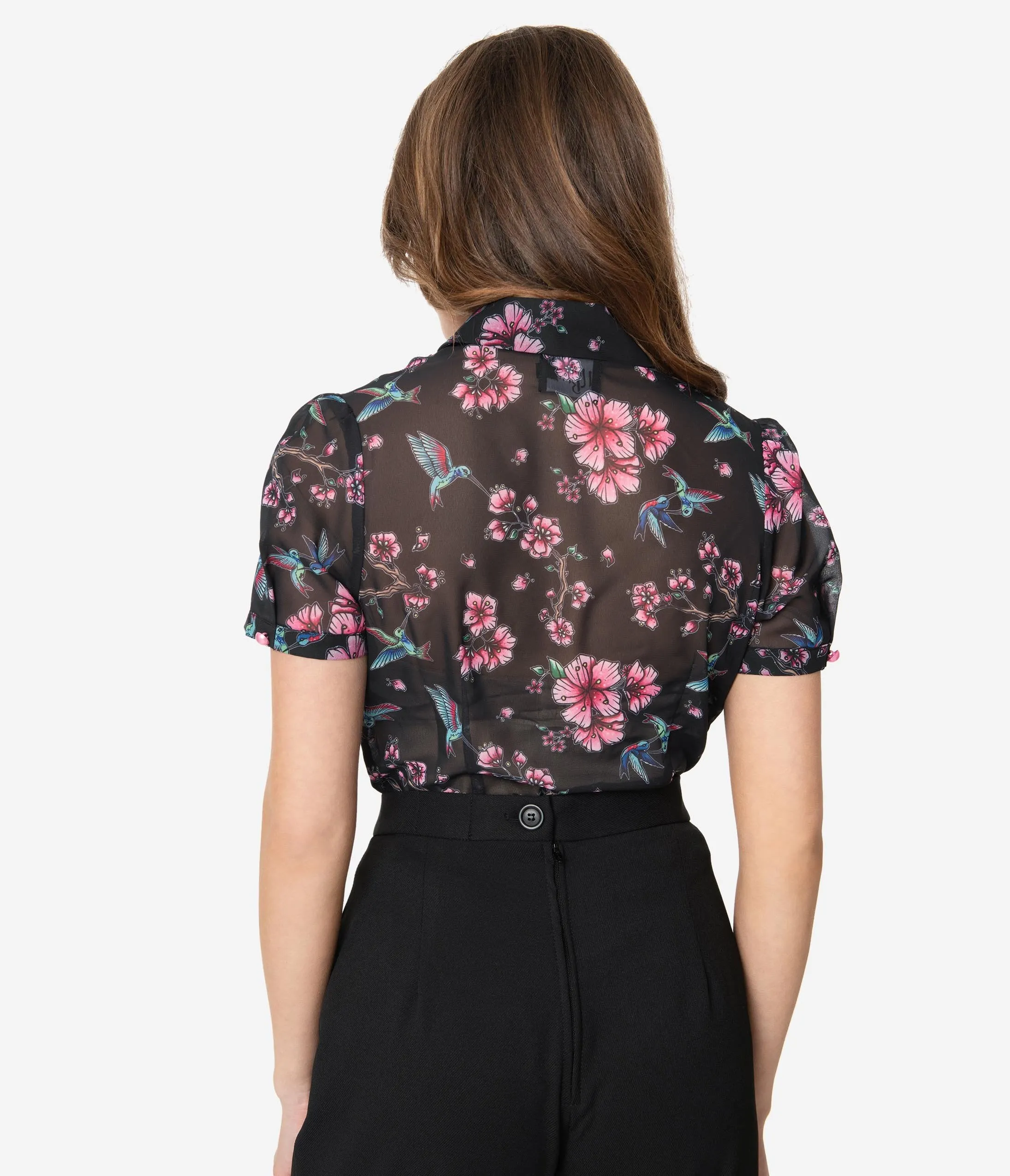 Hell Bunny Black & Pink Floral Madison Blouse