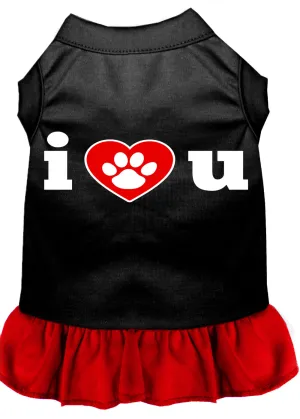 I Heart You Screen Print Dog Dress Black With Red Xl