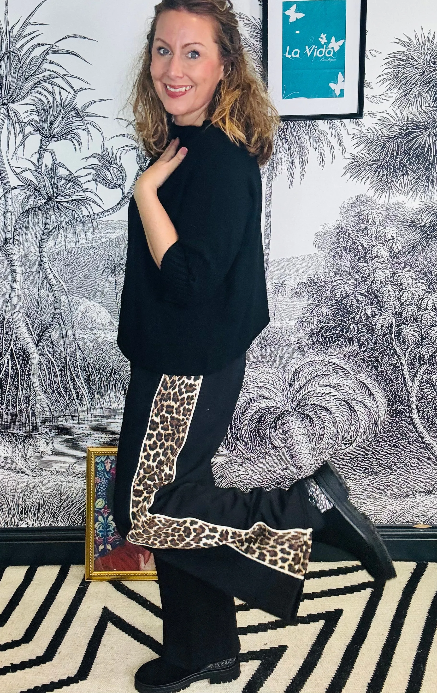 Jasmine Leopard Stripe Wide Leg Joggers