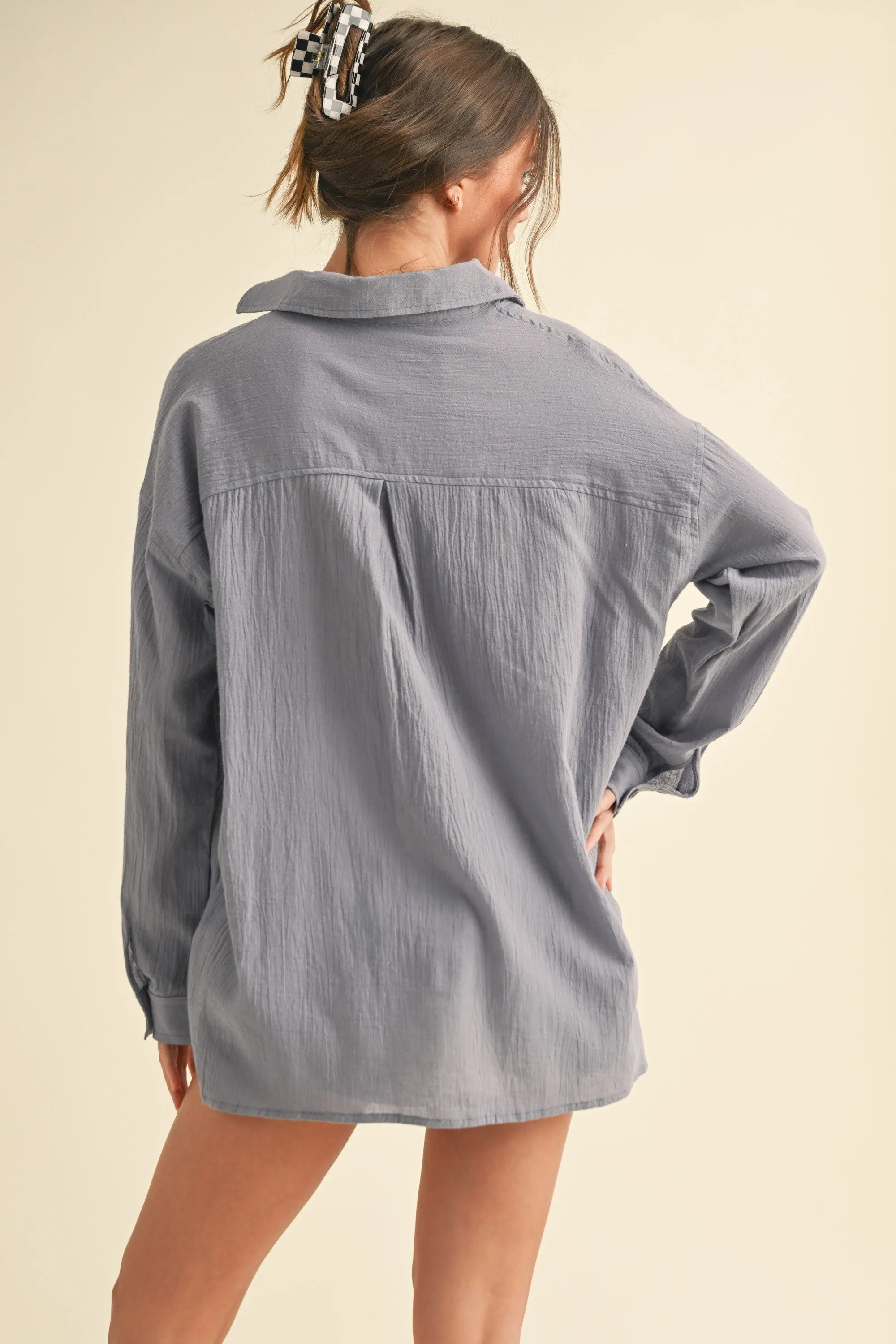 Jaylani Button Down Basic Cotton Shirt in Blue