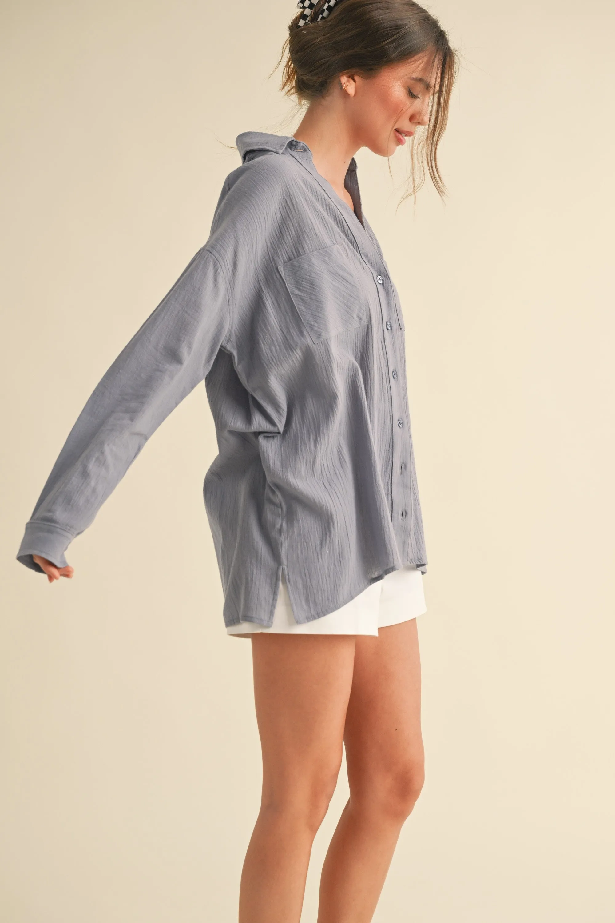 Jaylani Button Down Basic Cotton Shirt in Blue