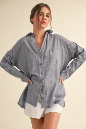 Jaylani Button Down Basic Cotton Shirt in Blue