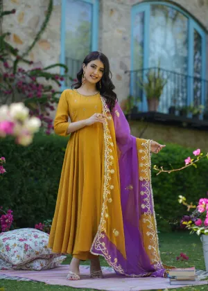 Jivika Mustard Anarkali Suit Set With Dupatta