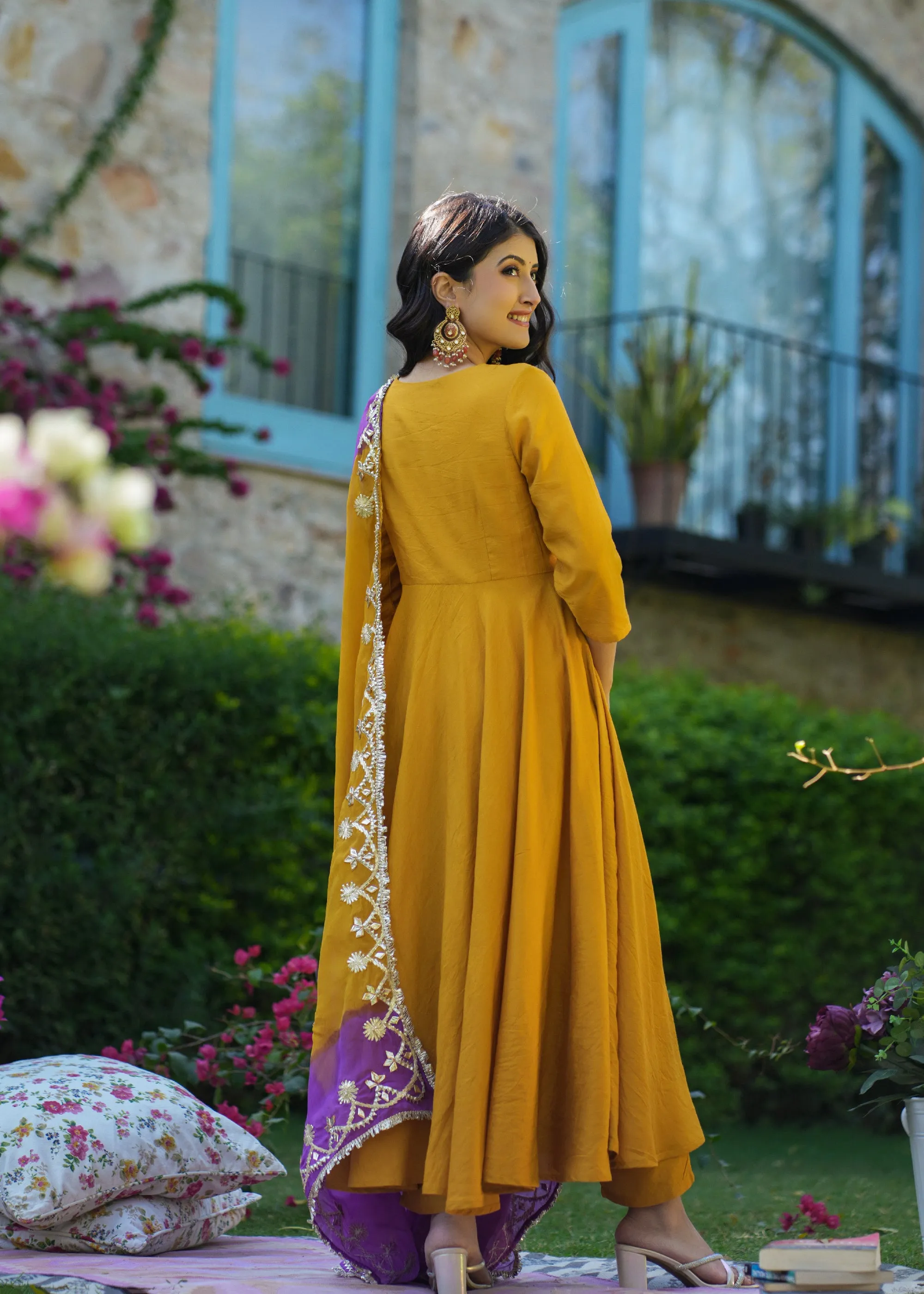 Jivika Mustard Anarkali Suit Set With Dupatta