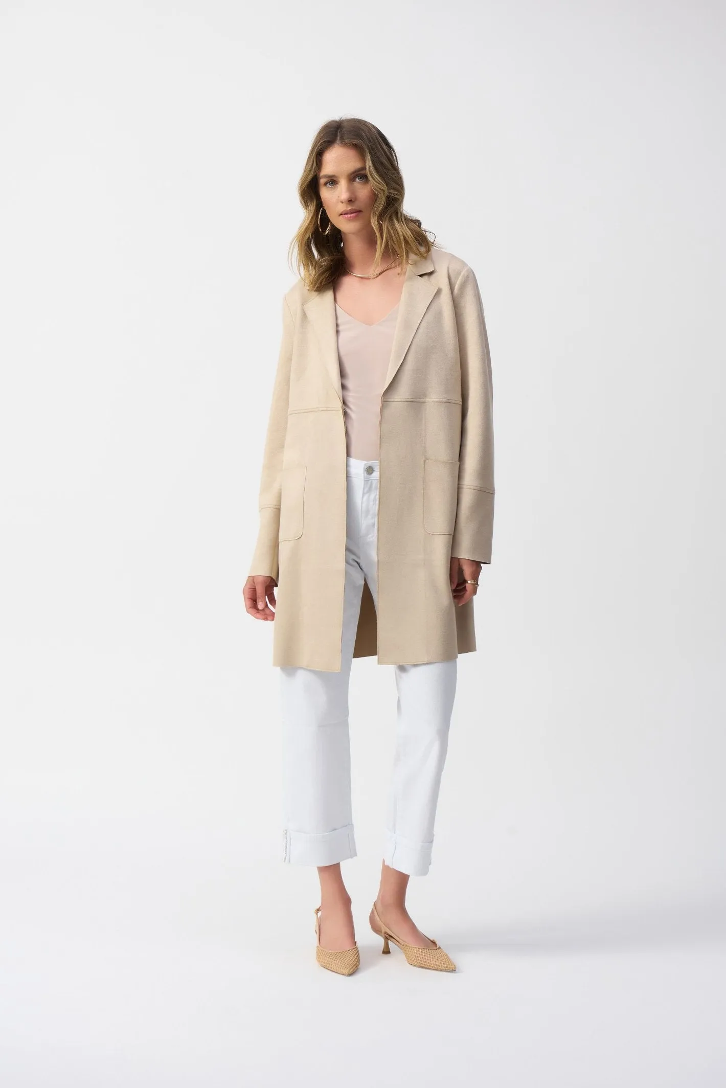 Joseph Ribkoff 251941 Beige Scuba Suede Straight Jacket