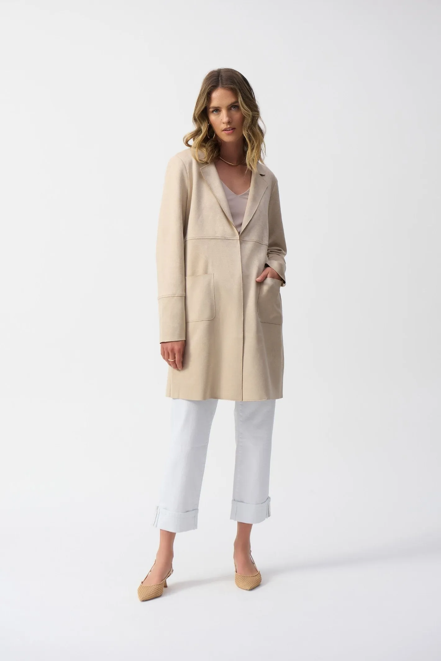 Joseph Ribkoff 251941 Beige Scuba Suede Straight Jacket