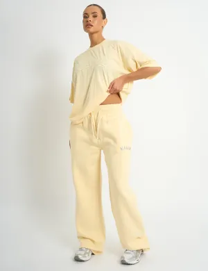 Kaiia Ribbed Waistband Wide Leg Joggers Soft Yellow