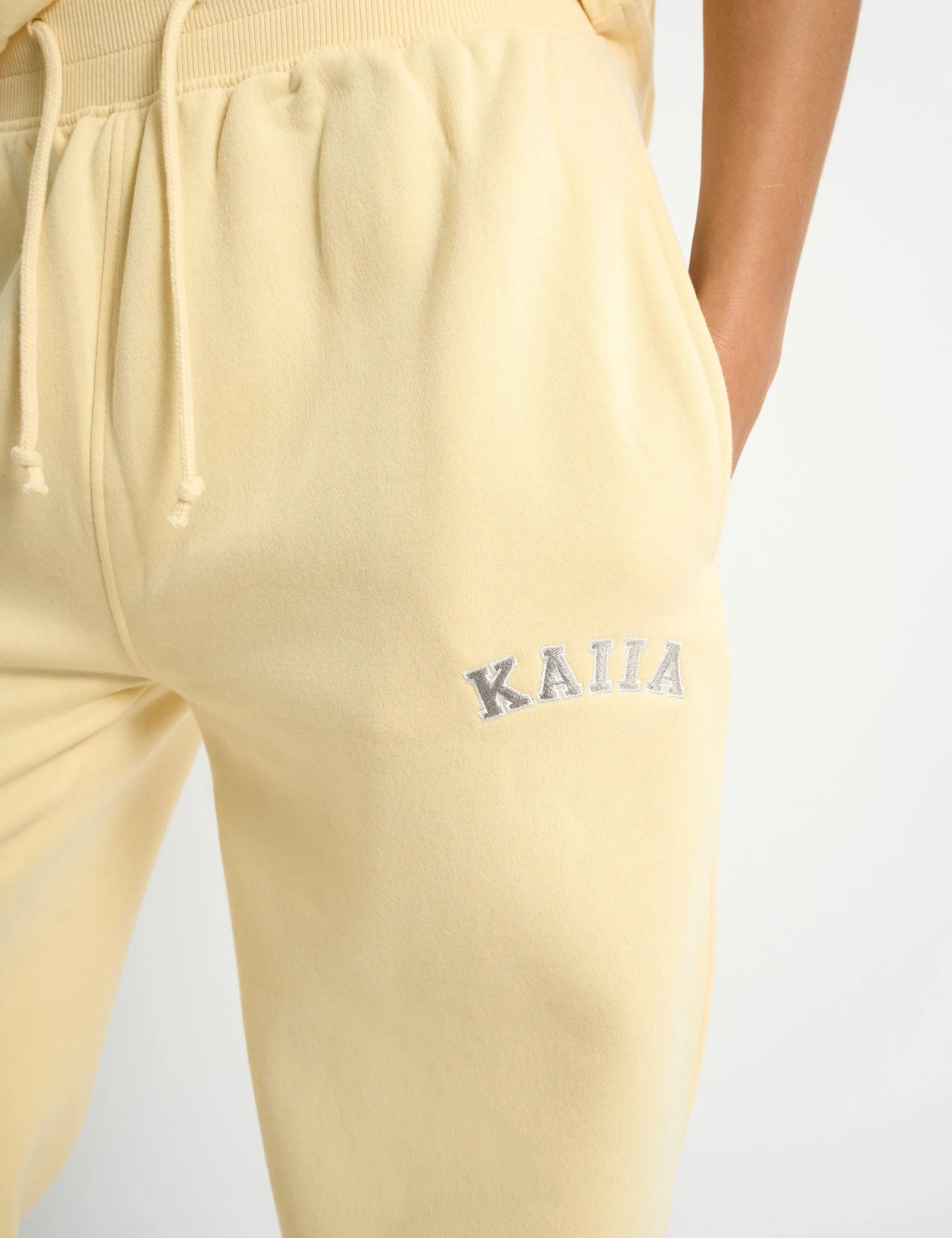 Kaiia Ribbed Waistband Wide Leg Joggers Soft Yellow