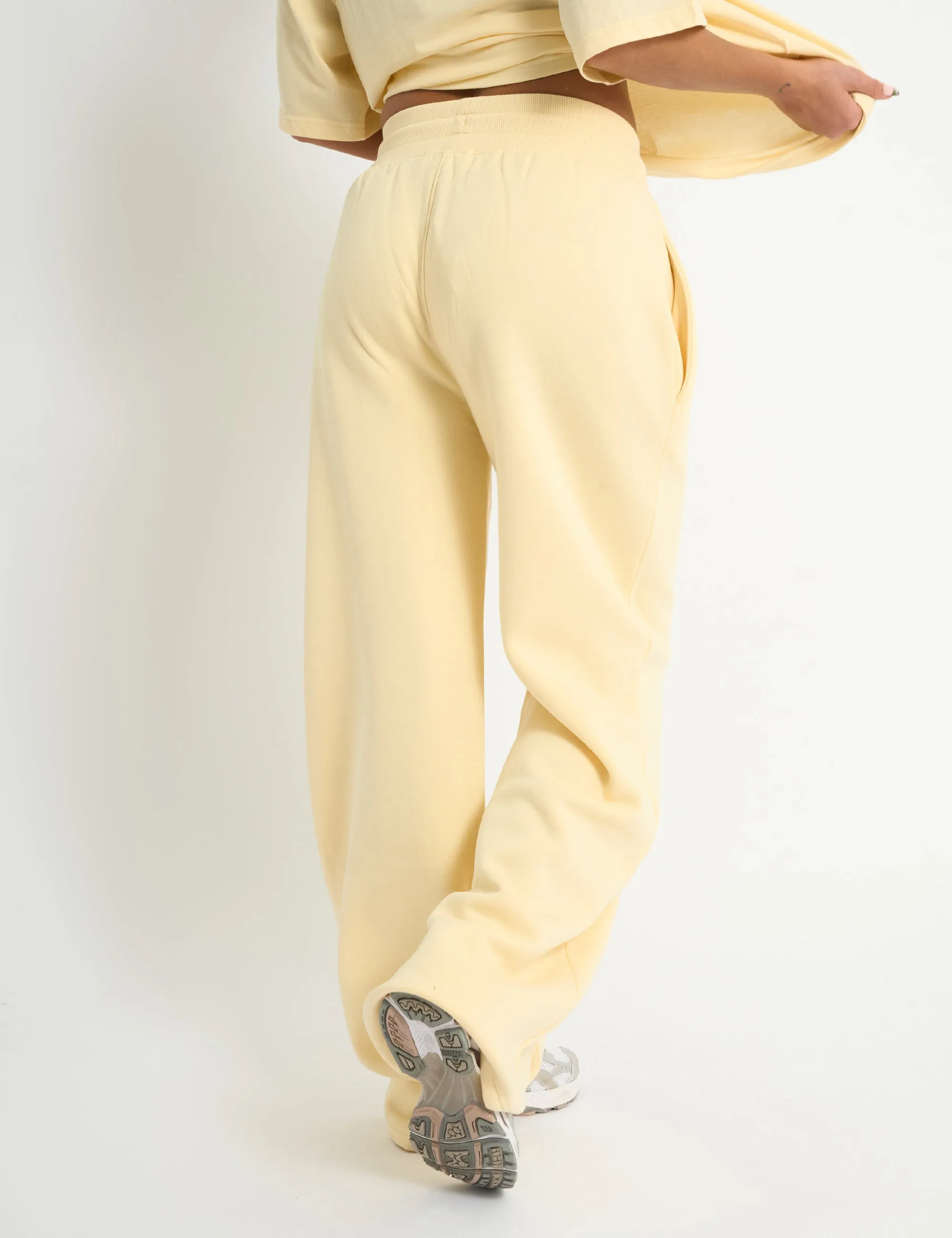 Kaiia Ribbed Waistband Wide Leg Joggers Soft Yellow