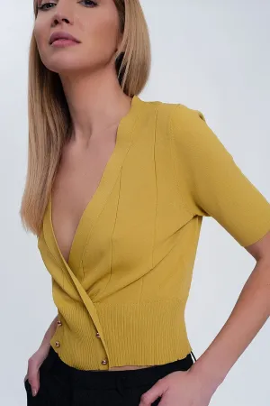 Knit Button Through Cardi Top In Green