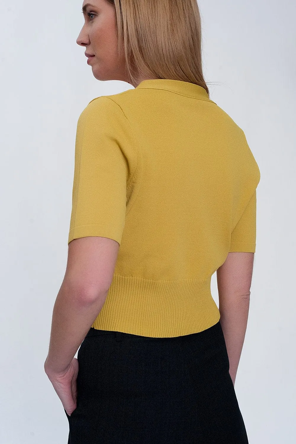 Knit Button Through Cardi Top In Green
