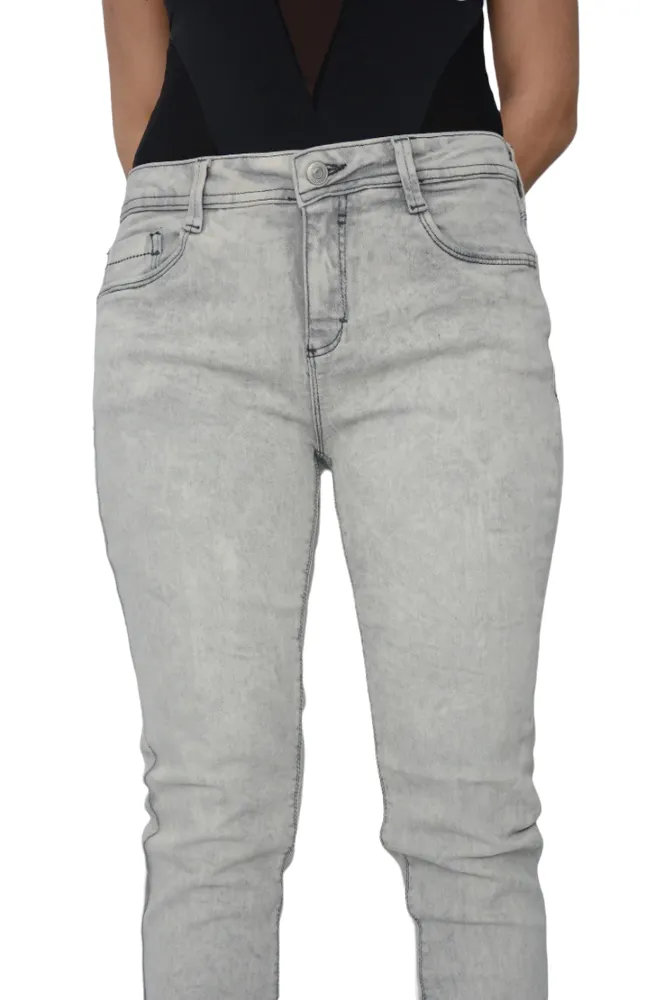 Ladies Light Grey Straight Leg Mid Rise Stretch Skinny Jeans