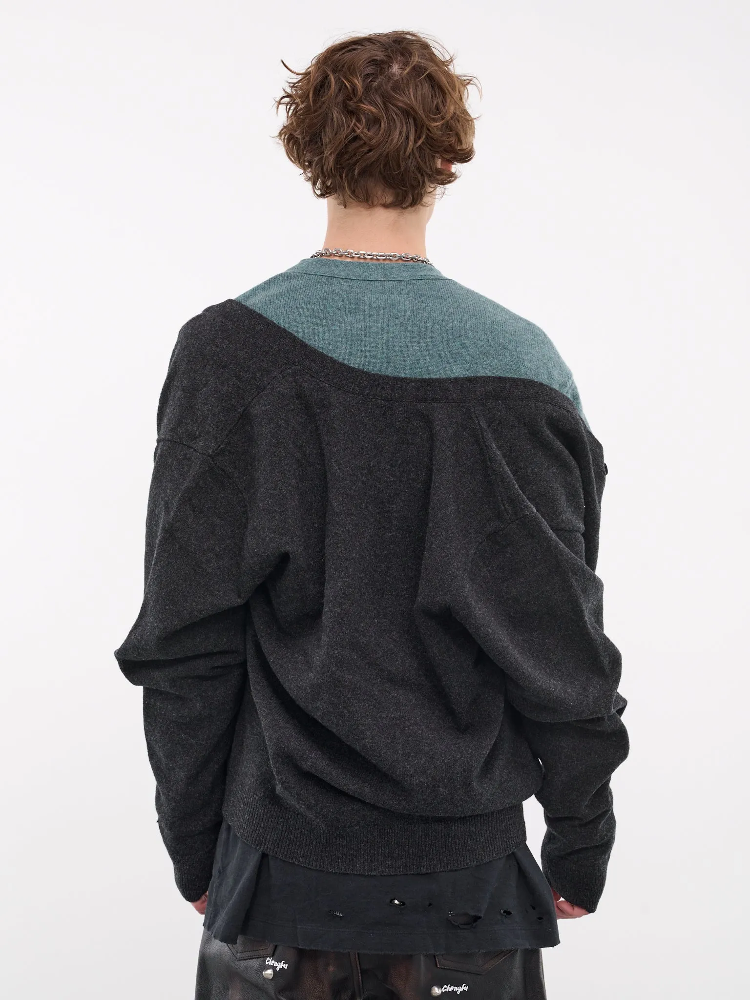 Layered Cardigan (56KN161-BLACK/GREEN)