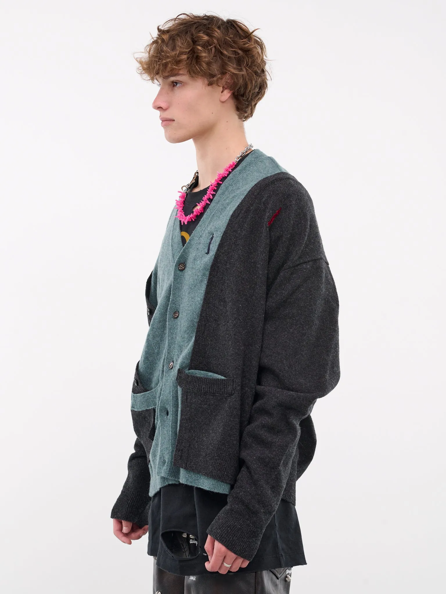 Layered Cardigan (56KN161-BLACK/GREEN)