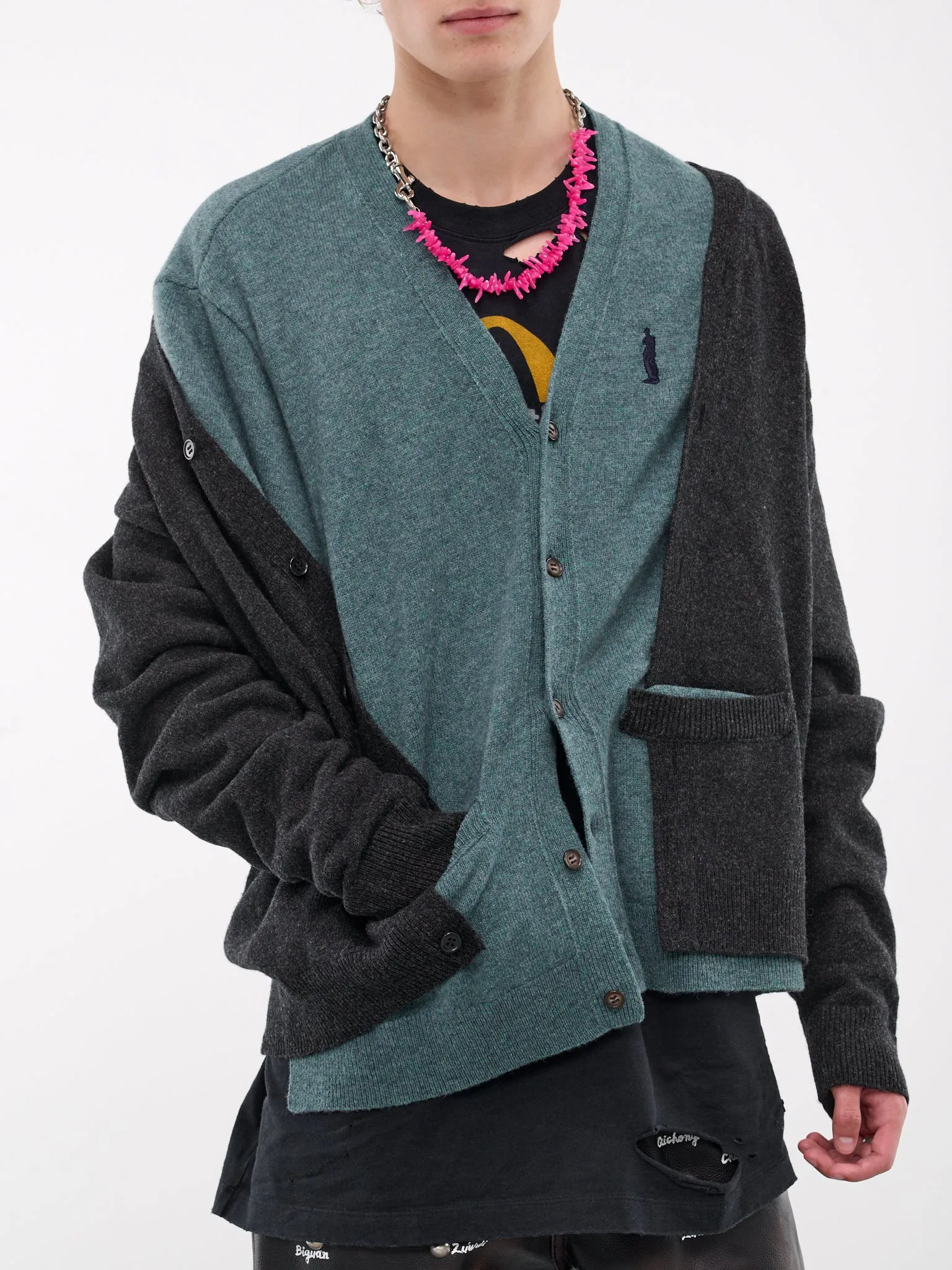 Layered Cardigan (56KN161-BLACK/GREEN)