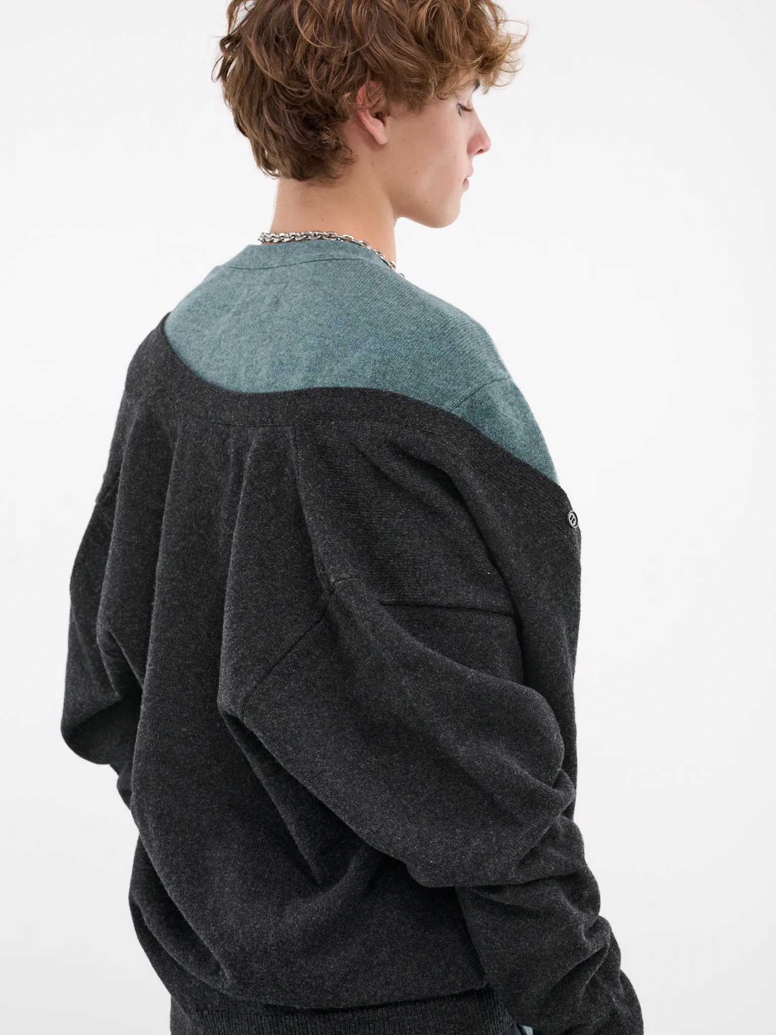 Layered Cardigan (56KN161-BLACK/GREEN)