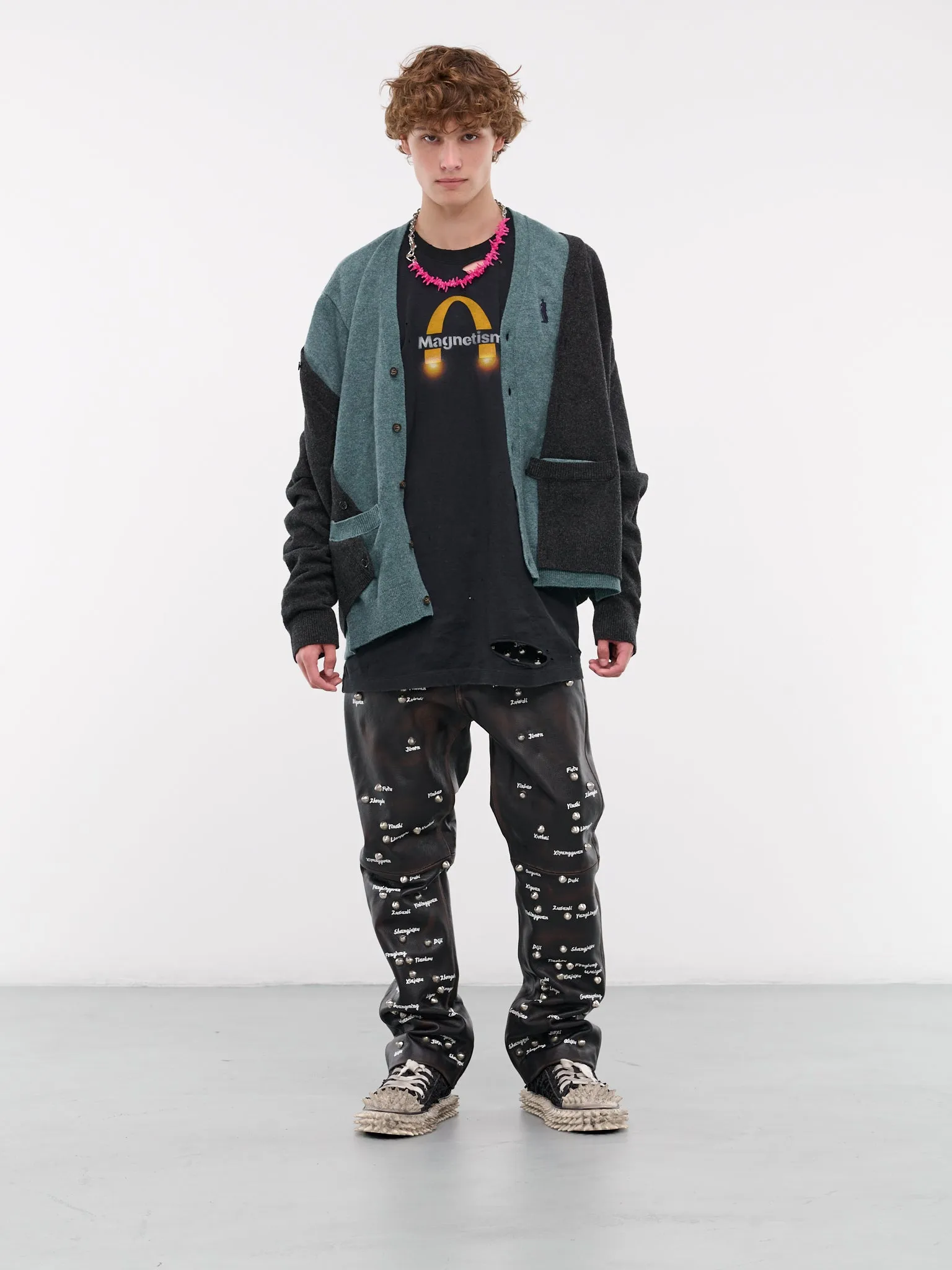 Layered Cardigan (56KN161-BLACK/GREEN)