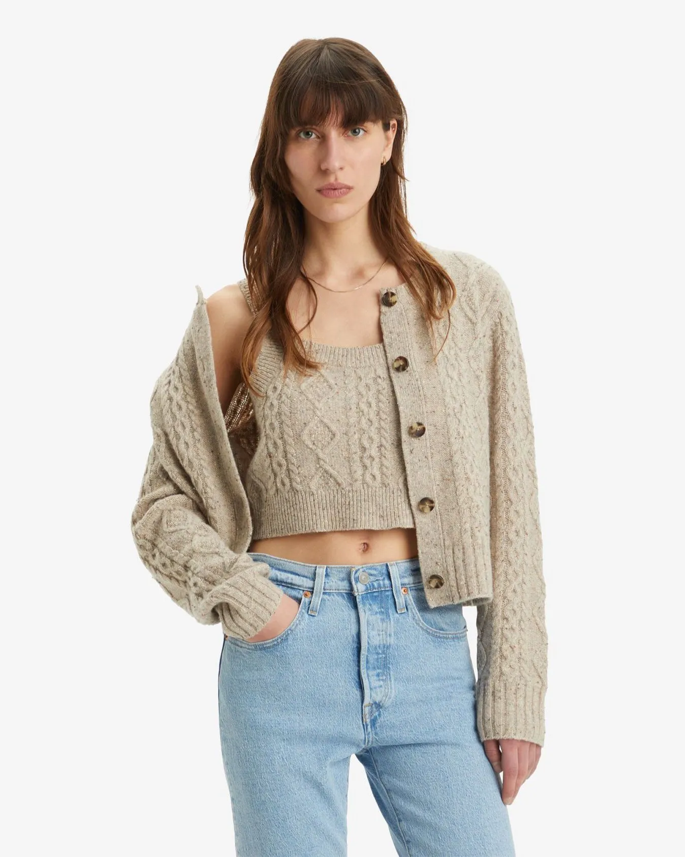 Levi's® Womens Primrose Cable Knit Cardigan - Oatmeal Heather Marled