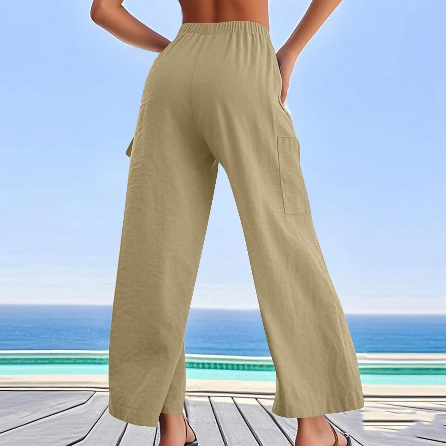 Linen Cargo Pants Women Lightweight Business Casual Summer Pants Comfy Cotton Work Trousers Baggy Slacks with Pockets