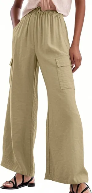 Linen Cargo Pants Women Lightweight Business Casual Summer Pants Comfy Cotton Work Trousers Baggy Slacks with Pockets