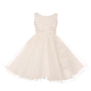Little Girls Ivory Pearl Beaded Glitter Tulle Flower Girl Dress 2-6