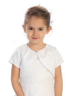 Little Girls White Single Button Short Sleeve Lace Stylish Bolero Jacket 2-6