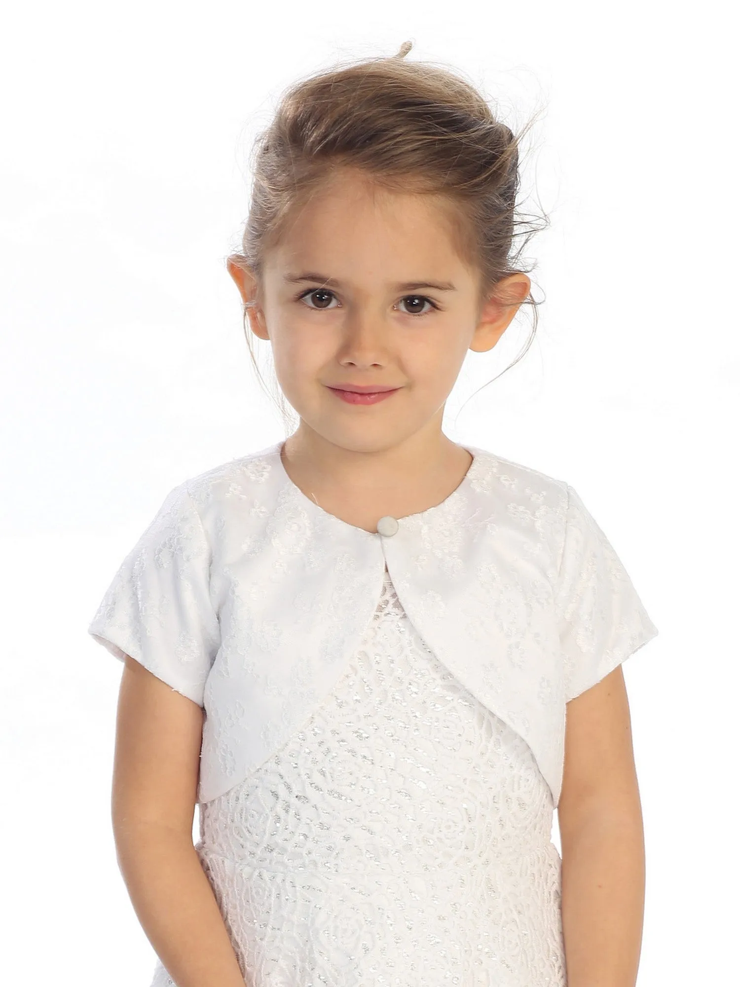 Little Girls White Single Button Short Sleeve Lace Stylish Bolero Jacket 2-6