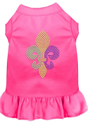 Mardi Gras Fleur De Lis Rhinestone Dress Bright Pink Xs