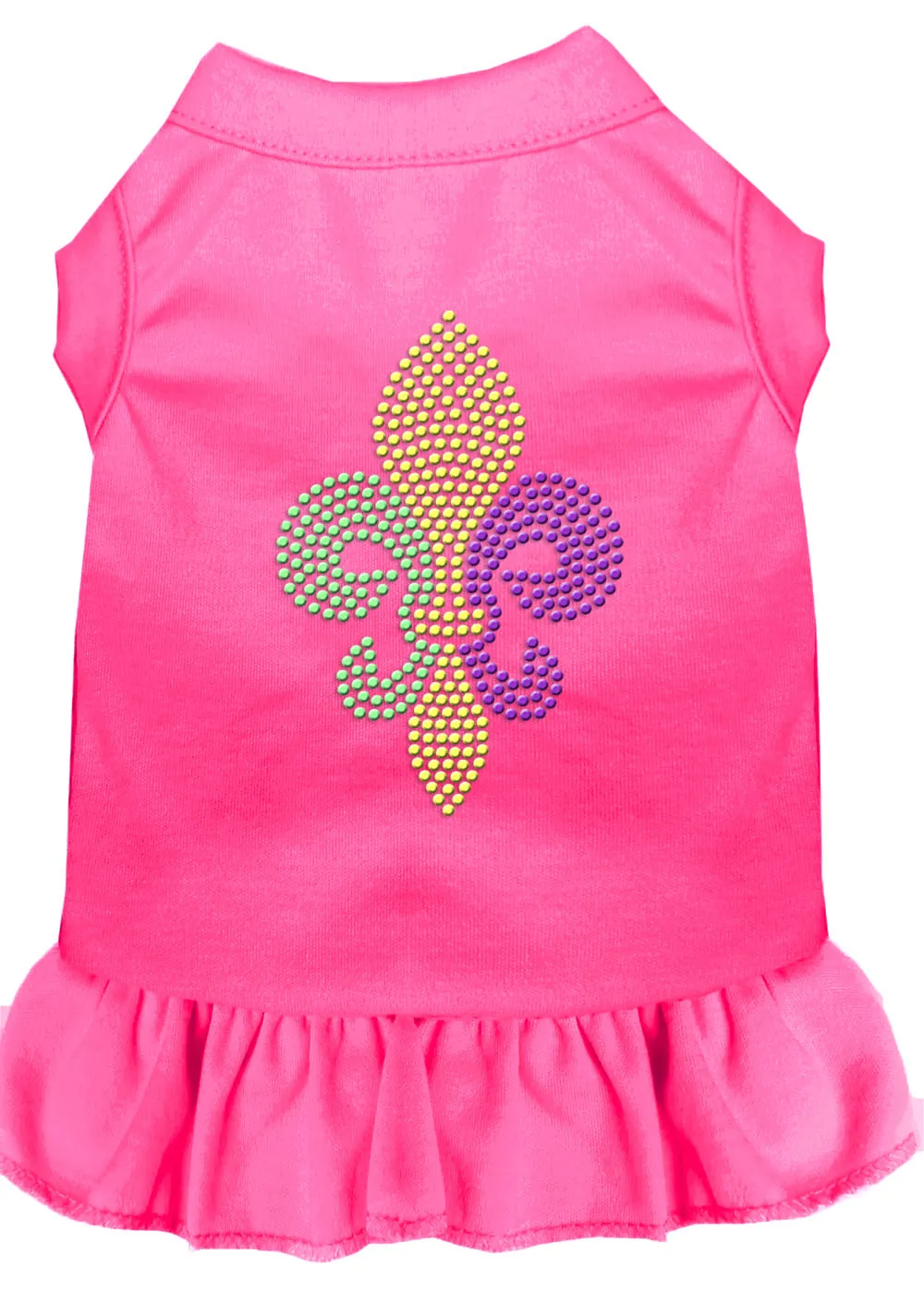 Mardi Gras Fleur De Lis Rhinestone Dress Bright Pink Xs