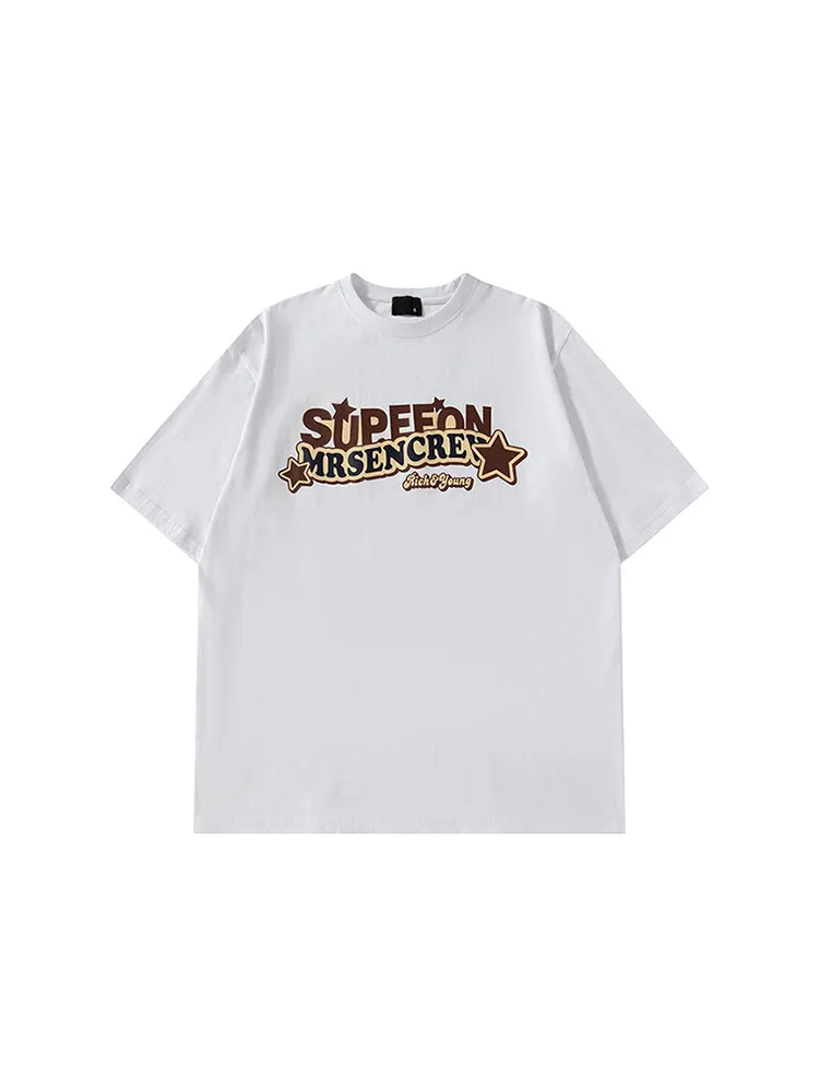 Men'S Loose Tees With Chest Letter Print