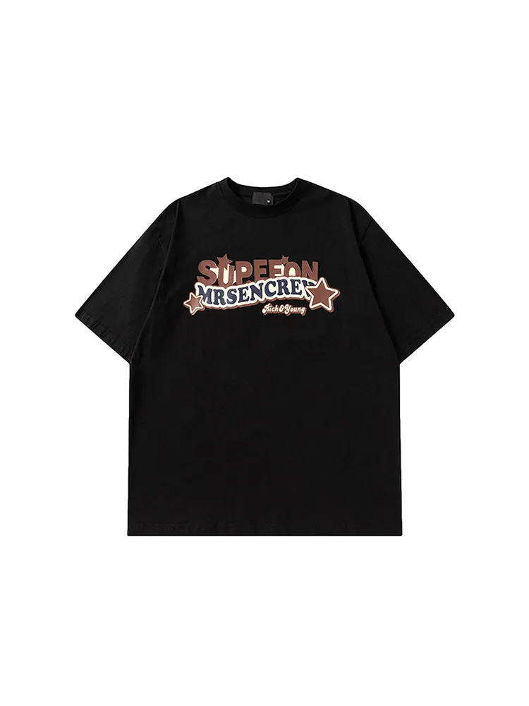 Men'S Loose Tees With Chest Letter Print
