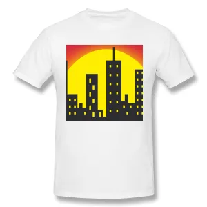 Mens Novelty T-Shirt Skyline City Building Sunset Comfortable Crew Neck Short Sleeves Tees