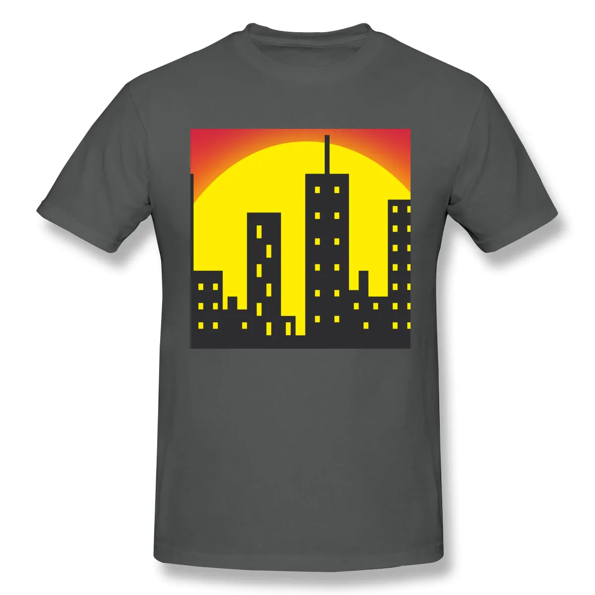 Mens Novelty T-Shirt Skyline City Building Sunset Comfortable Crew Neck Short Sleeves Tees
