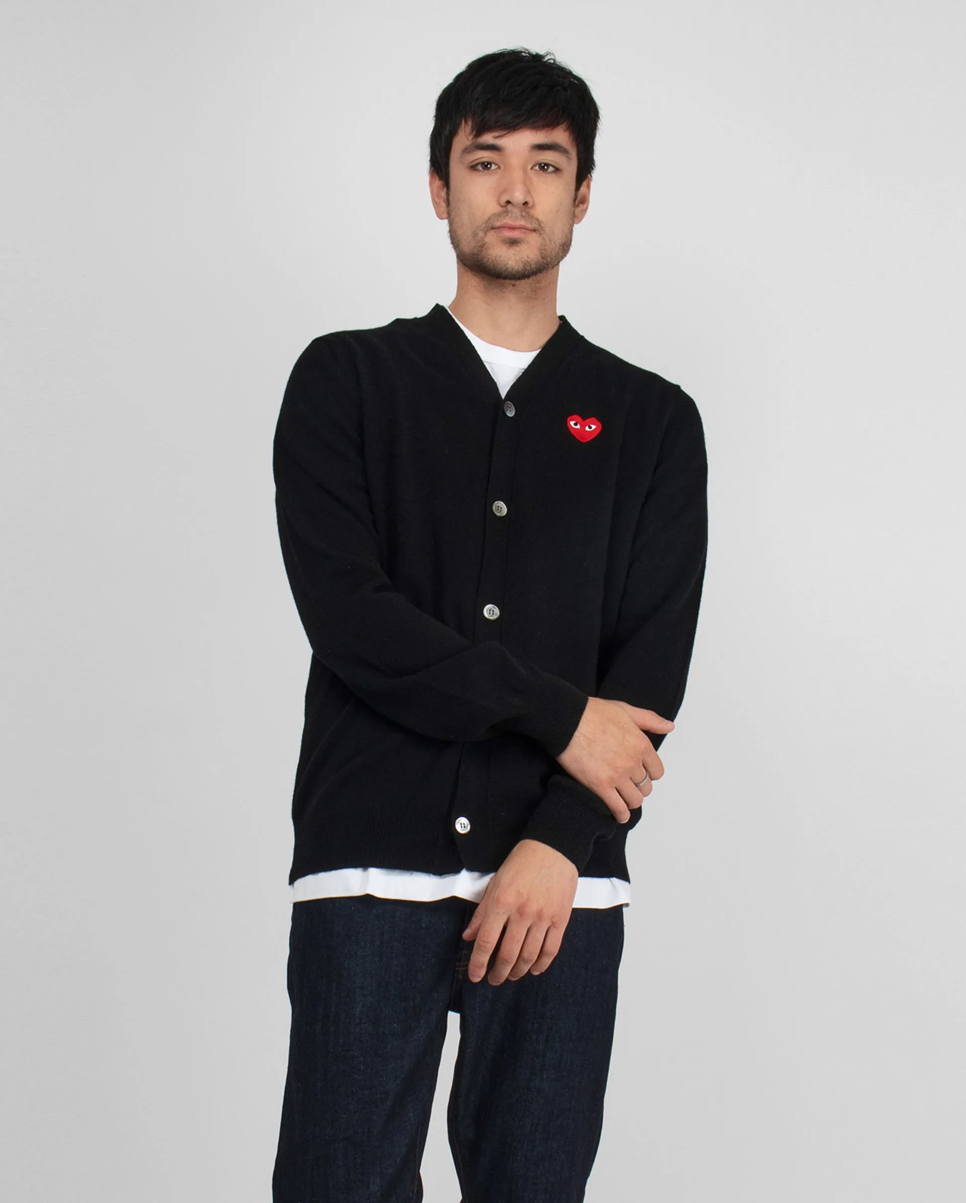 N008 RED HEART CARDIGAN / BLACK