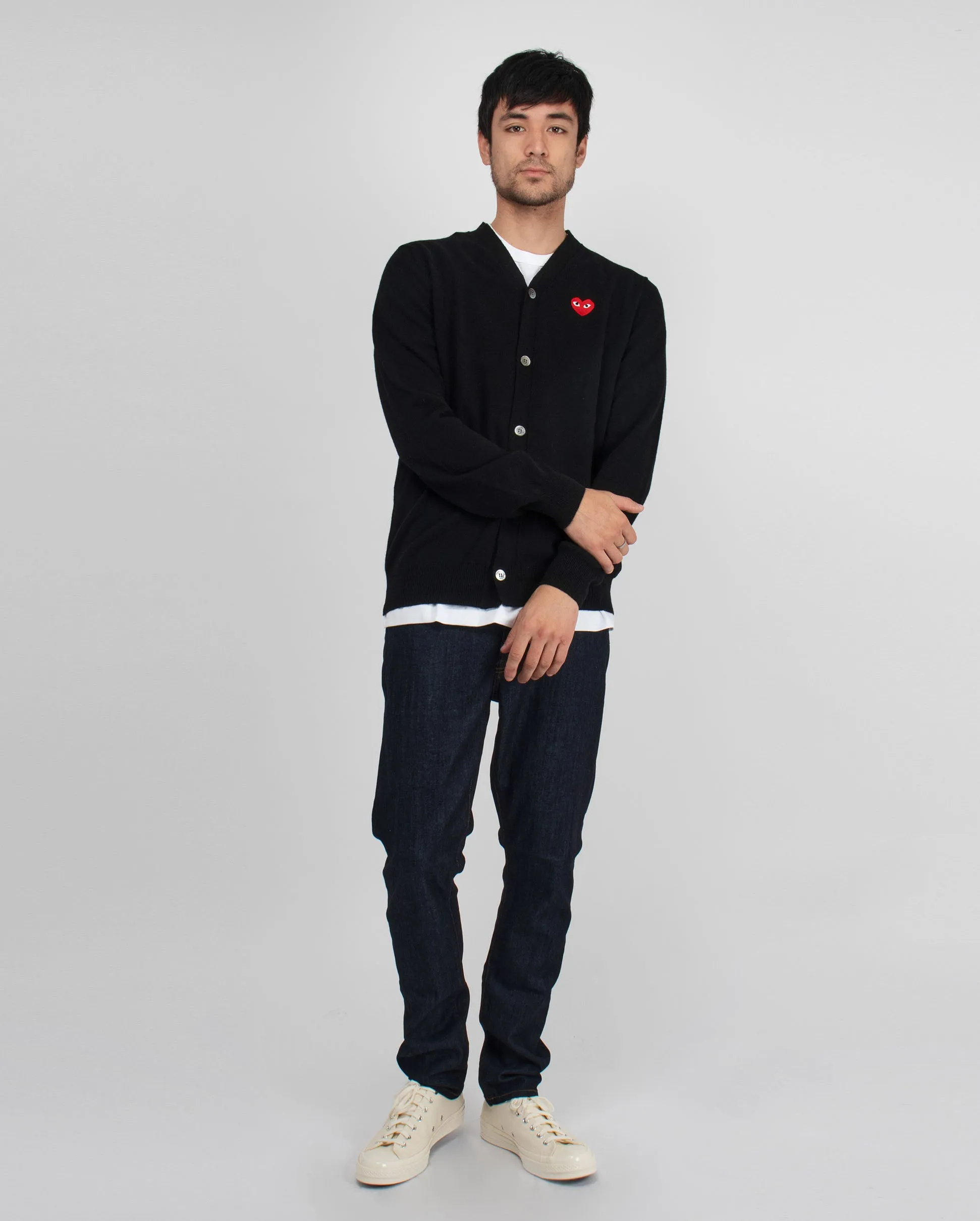 N008 RED HEART CARDIGAN / BLACK