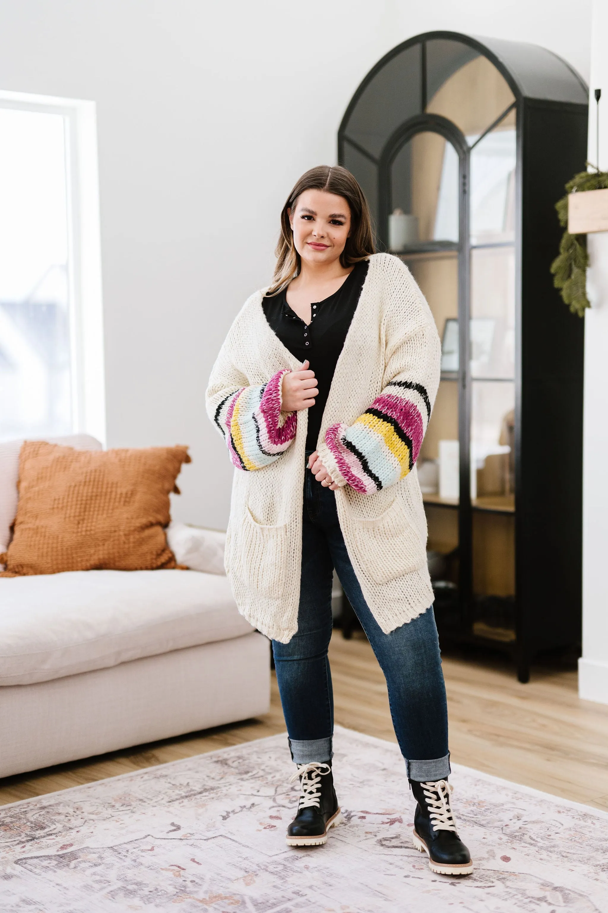 On The Level Color Block Cardigan - Ivory