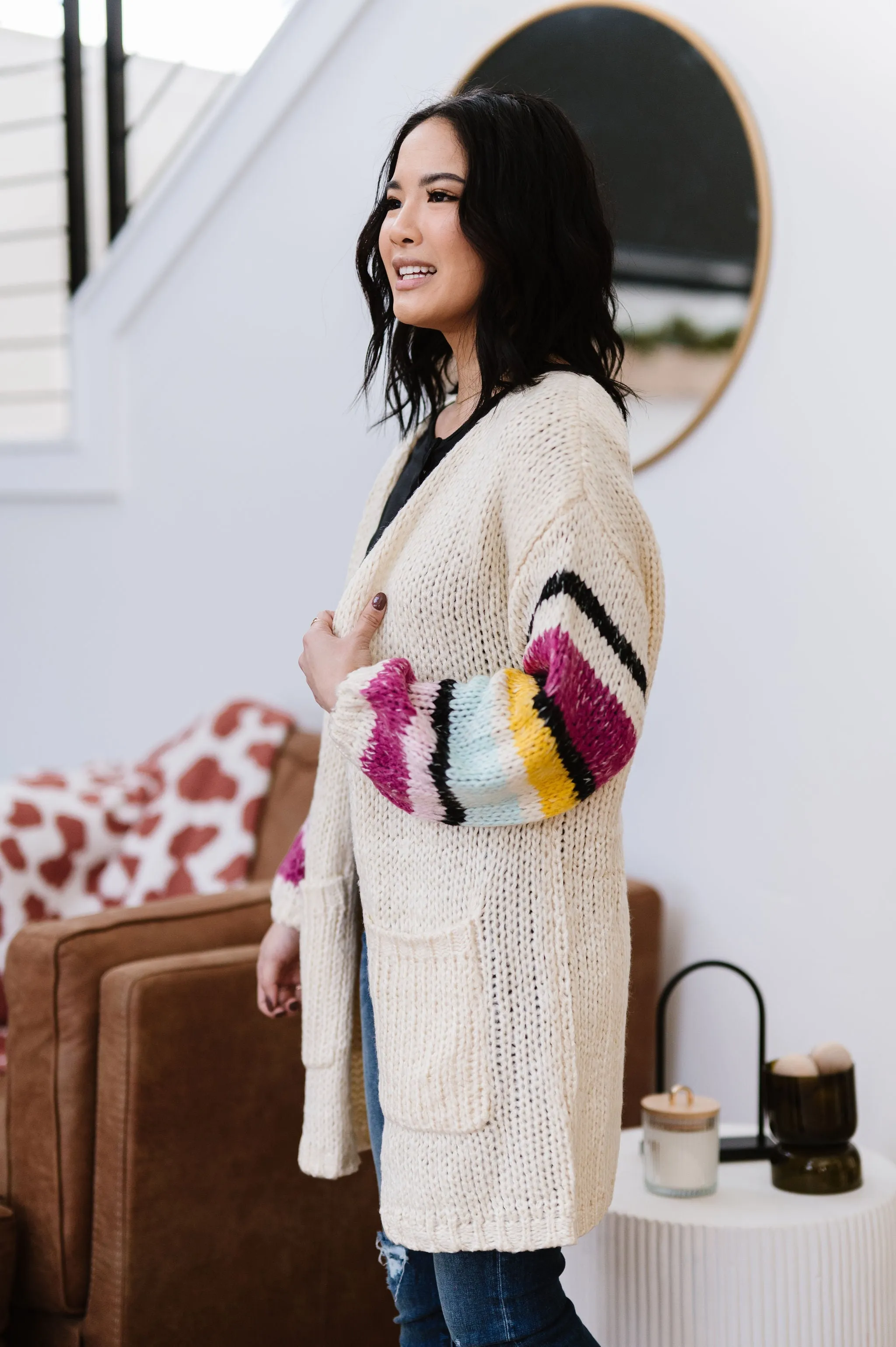 On The Level Color Block Cardigan - Ivory