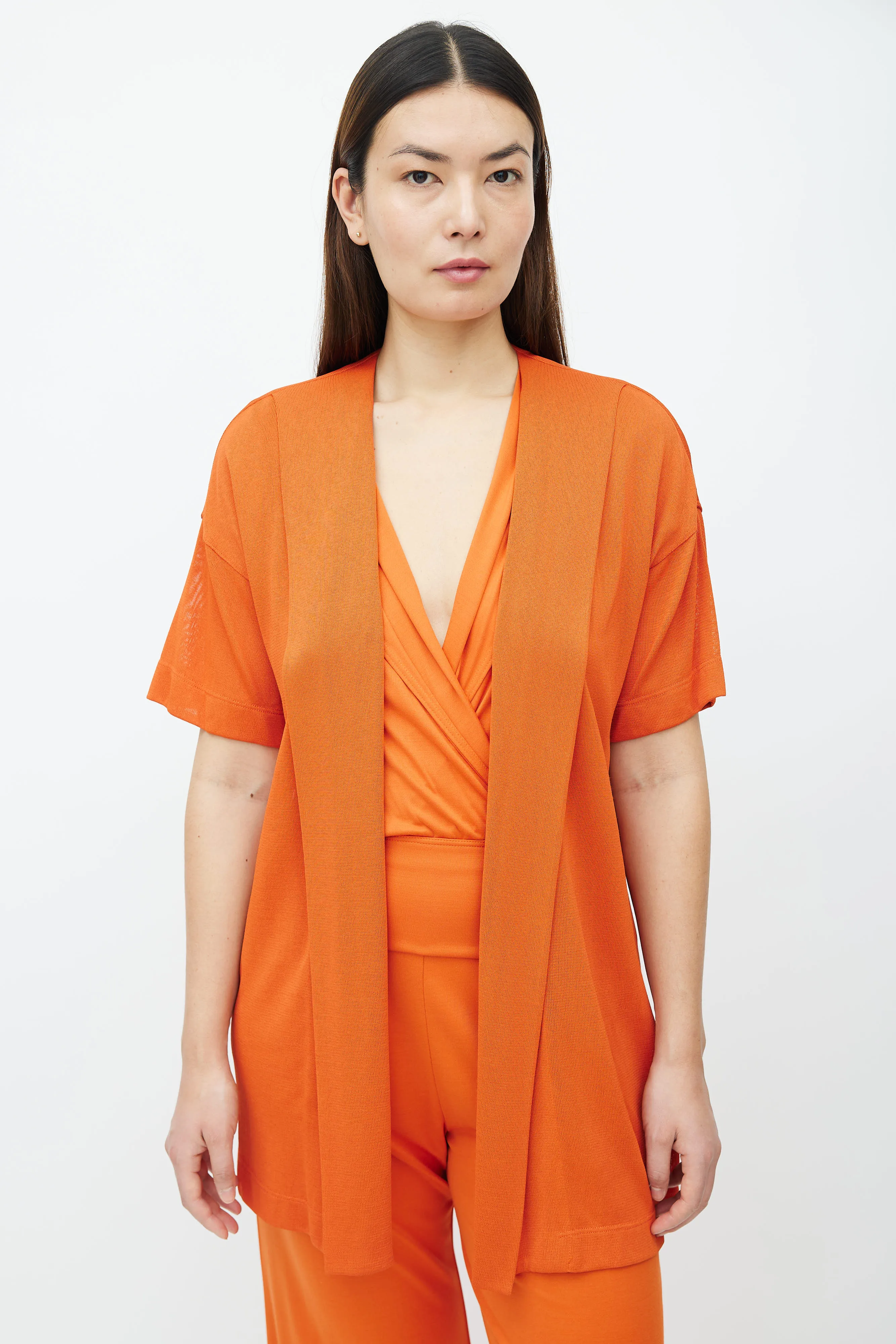 Orange Short Sleeve Open Cardigan