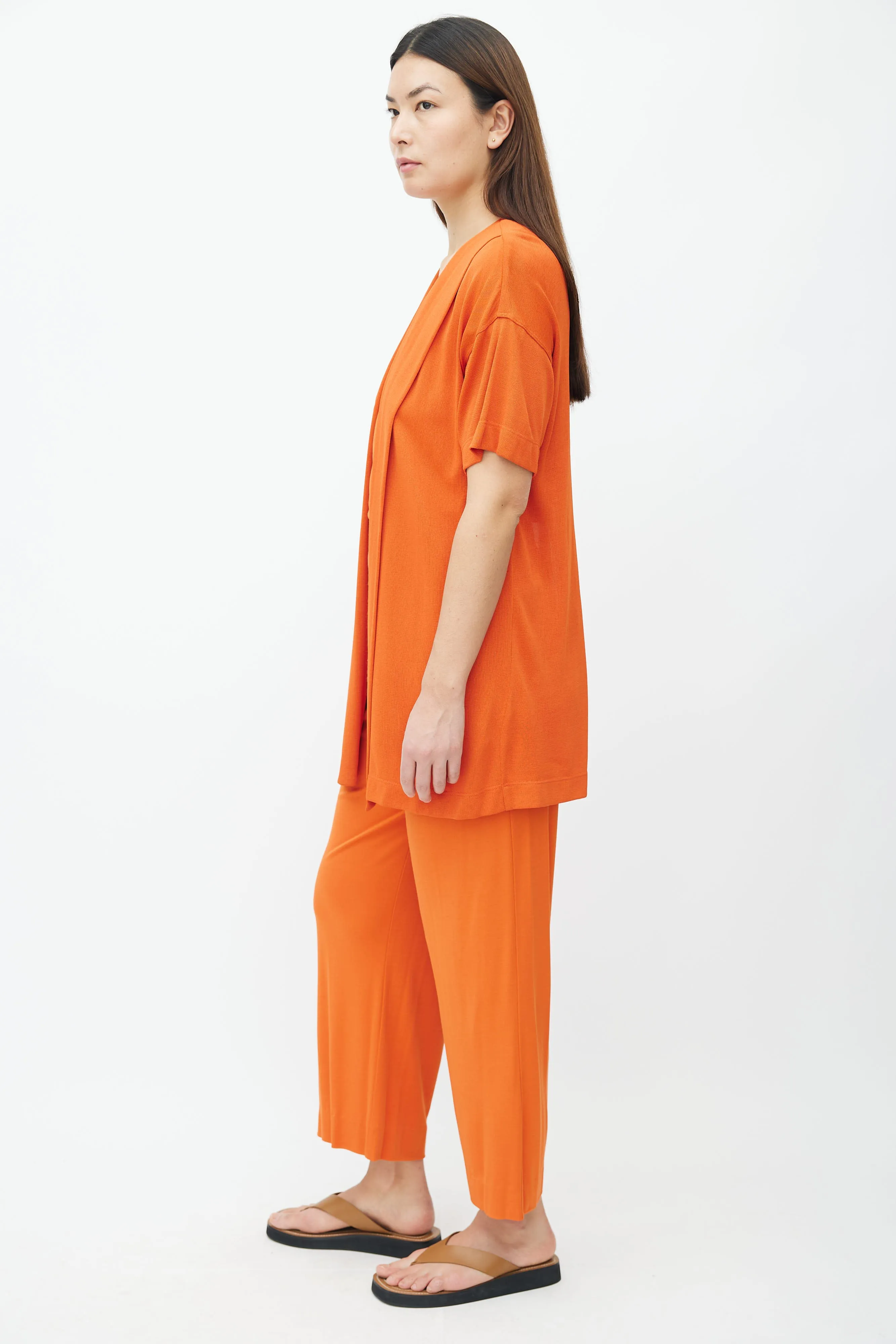 Orange Short Sleeve Open Cardigan