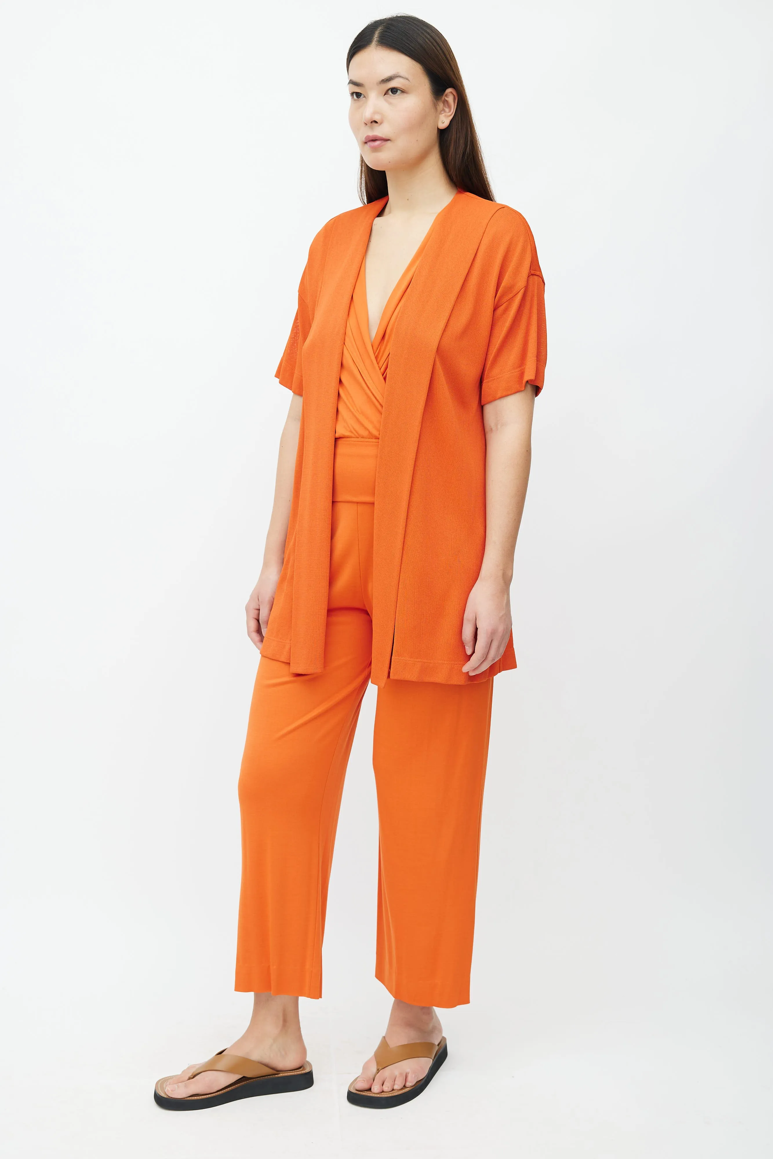 Orange Short Sleeve Open Cardigan