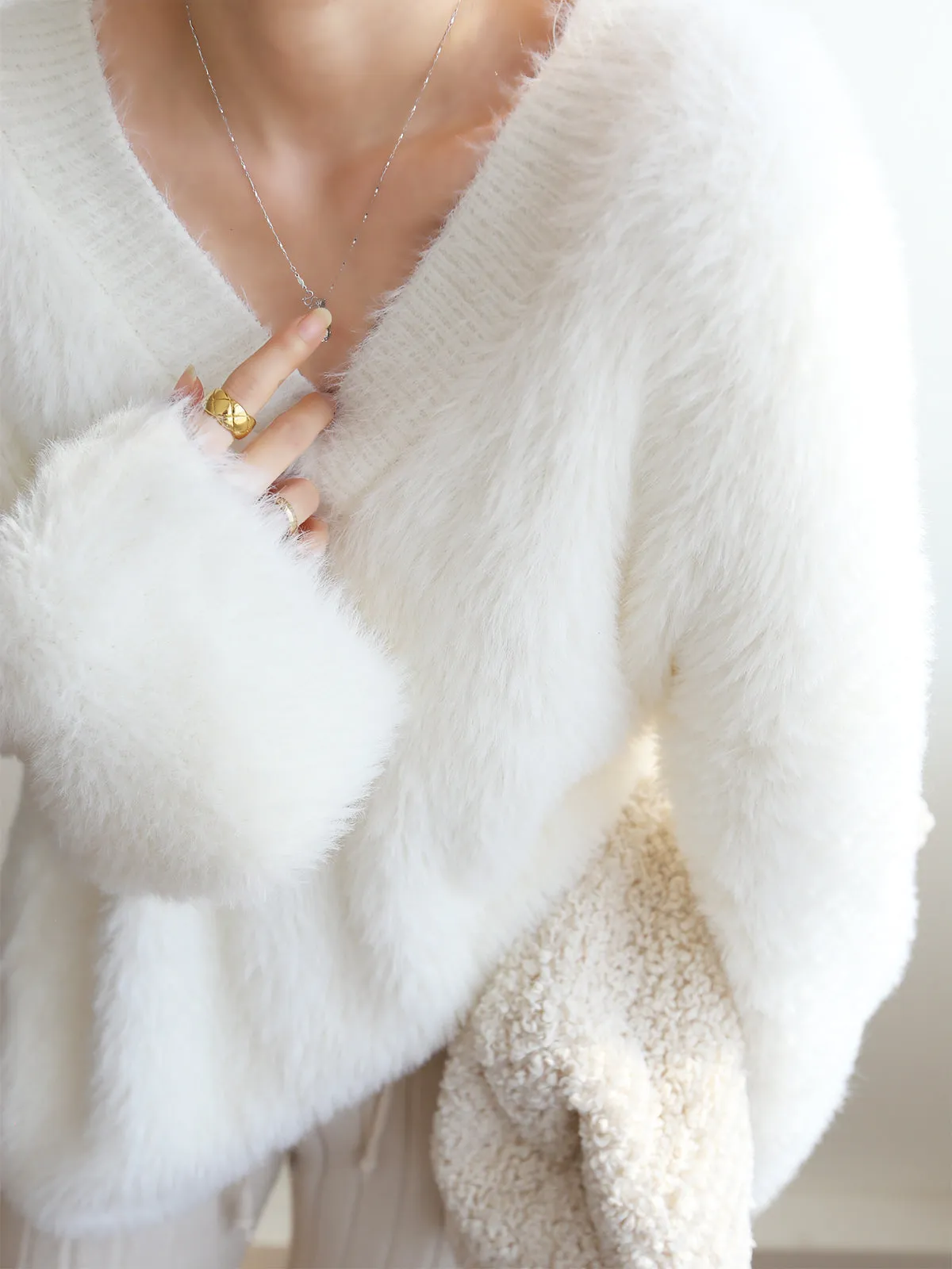Oversized Fuzzy Graceful V-neck Sweater