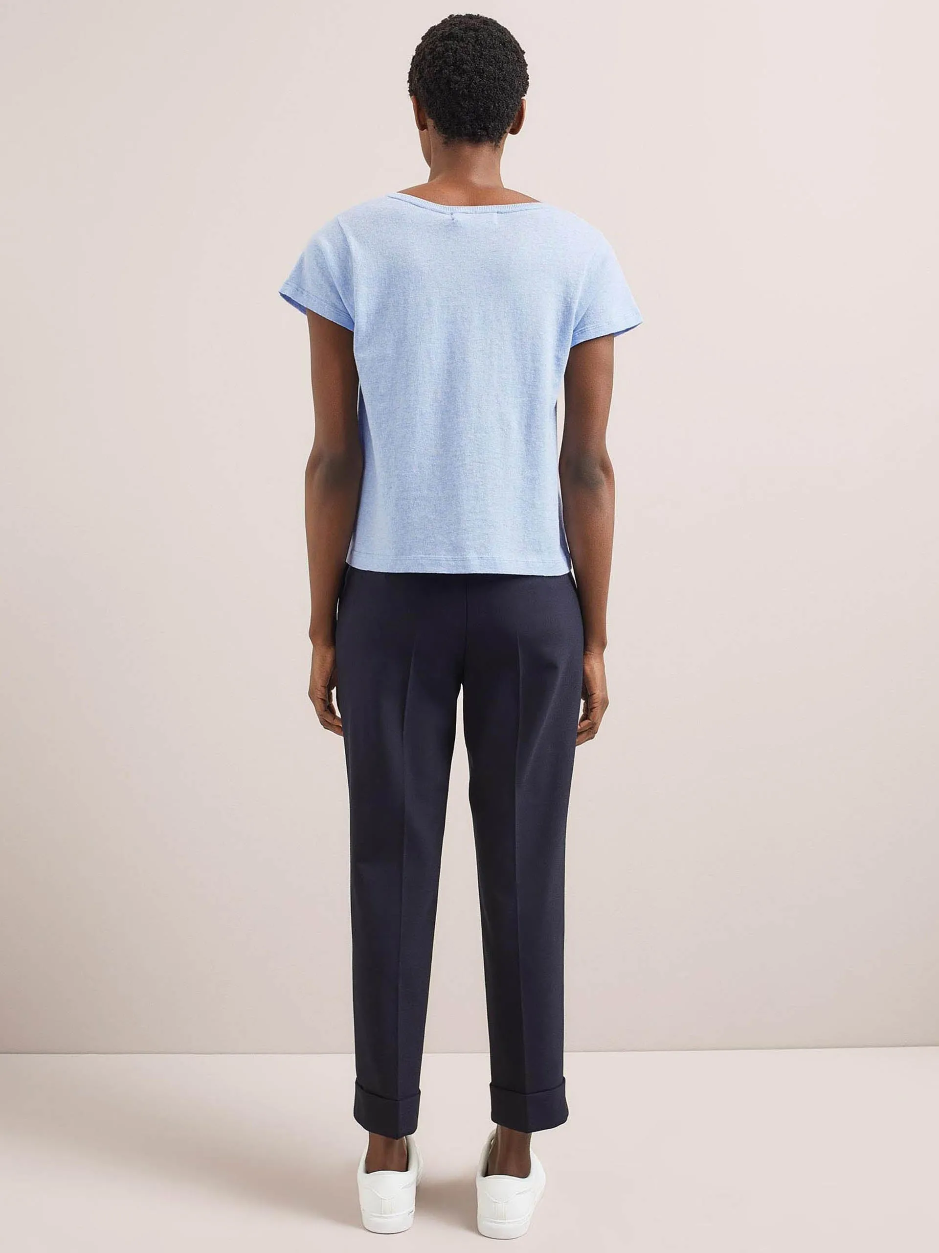 Pale blue Madison linen blend round neck knit t-shirt