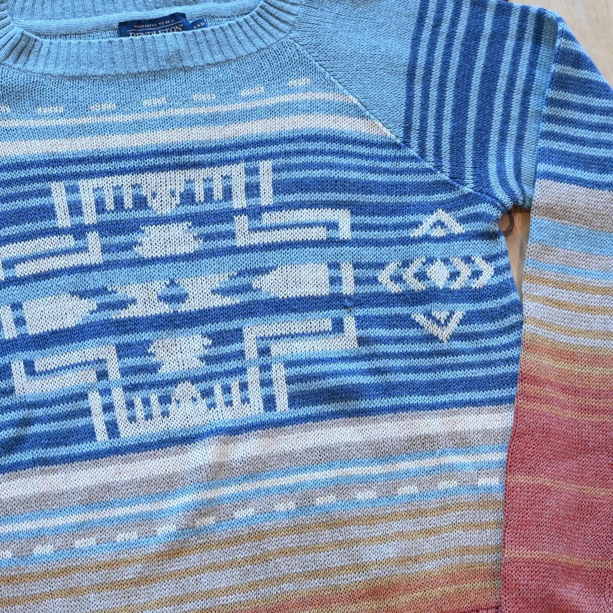 Pendleton Ladies Raglan Cotton Graphic Sweater in Glacier Blue Multi
