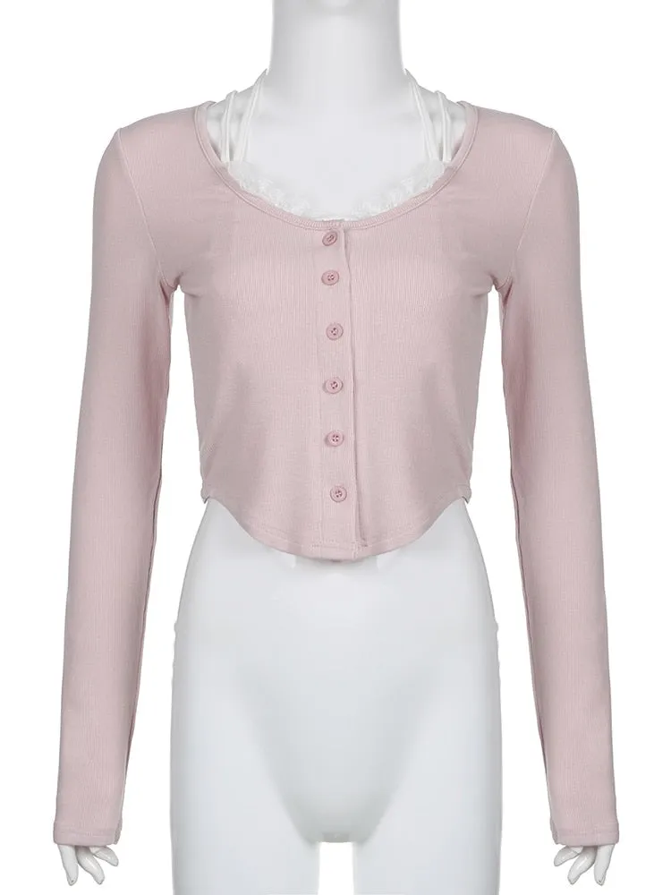 Pink Button Up Lace Cardigan