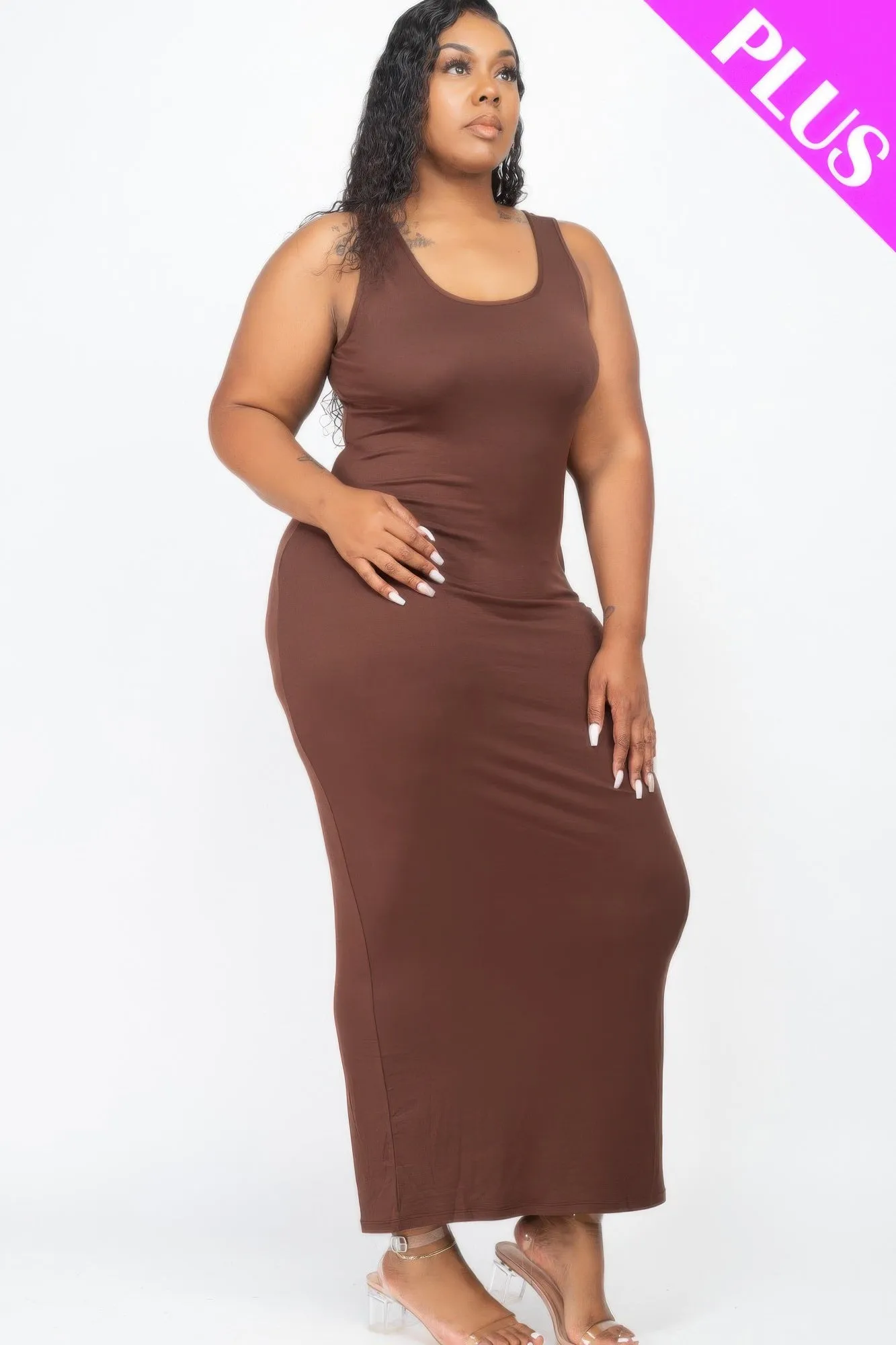 Plus Size Solid Basic Maxi Dress