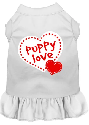 Puppy Love Screen Print Dress White Xxxl